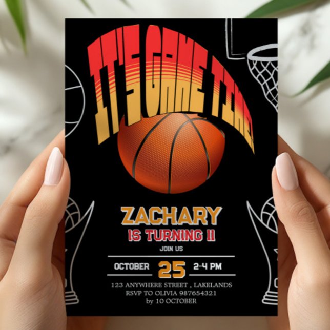 Convite de Aniversário de Basquete Preto (Criador carregado)