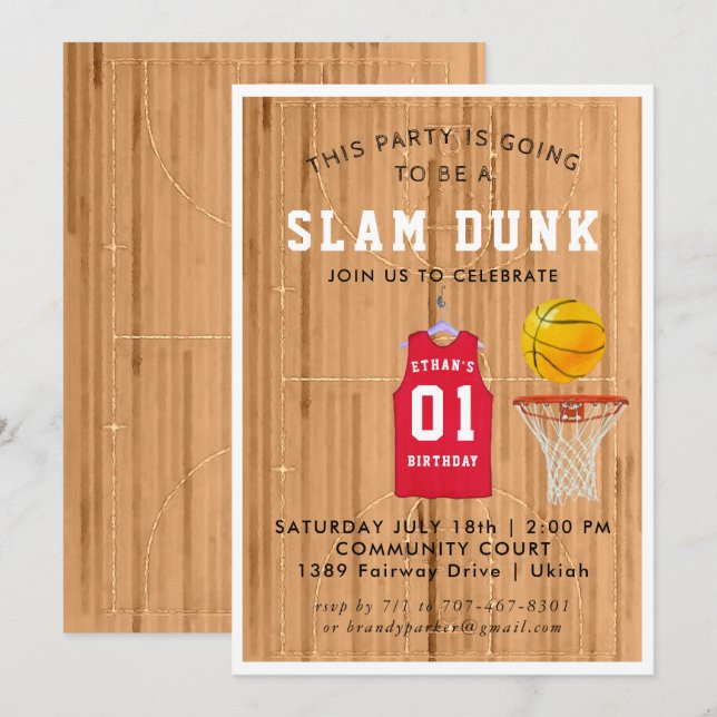 Convite de Aniversário de Basquetebol (Frente/Verso)
