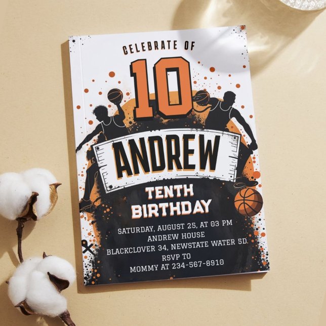 Convite de aniversário de basquetebol (Basketball Sport Birthday Party Invitation )