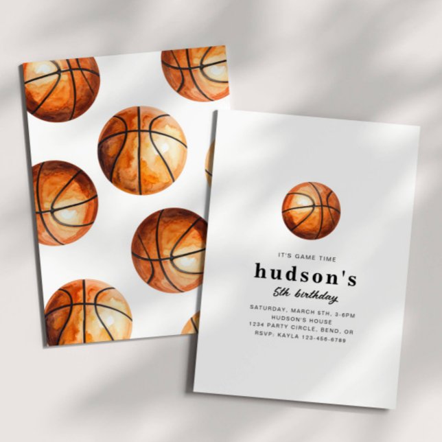 Convite de Aniversário de Basquetebol Minimalista (Criador carregado)