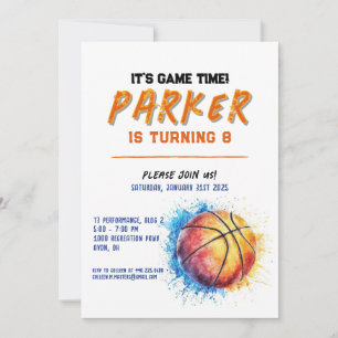 convite de aniversário de basquetebol para garoto