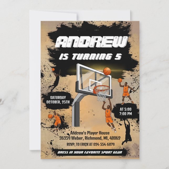 Convite de Aniversário de Basquetebol Pessoal Espo (Frente)