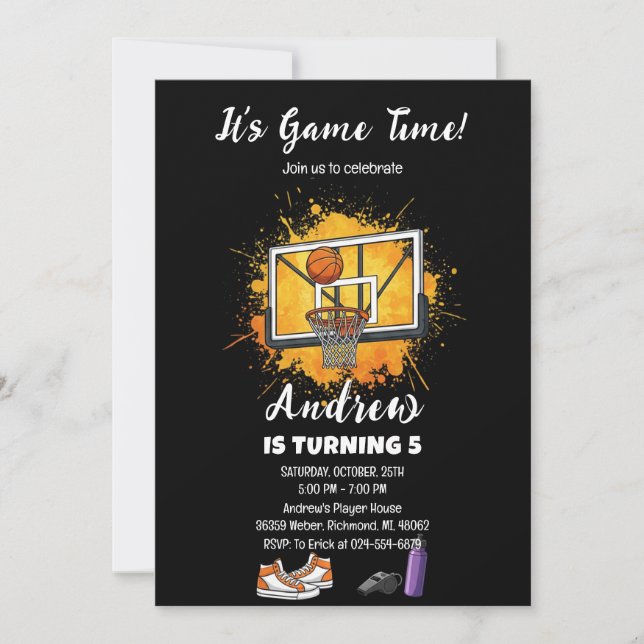 Convite de Aniversário de Basquetebol Pessoal Espo (Frente)