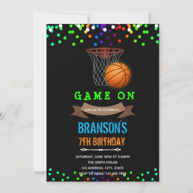 Convite de aniversário de basquetebol que brilha n (Frente)
