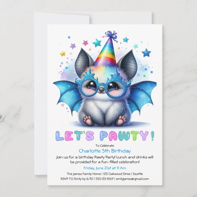 Convite de Aniversário de Bat Spooky - Leve Azul (Frente)