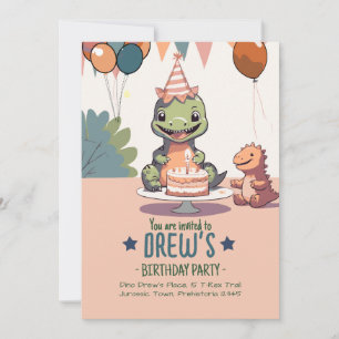 Convite de Aniversário de Bebê Dino Fofo para Cria