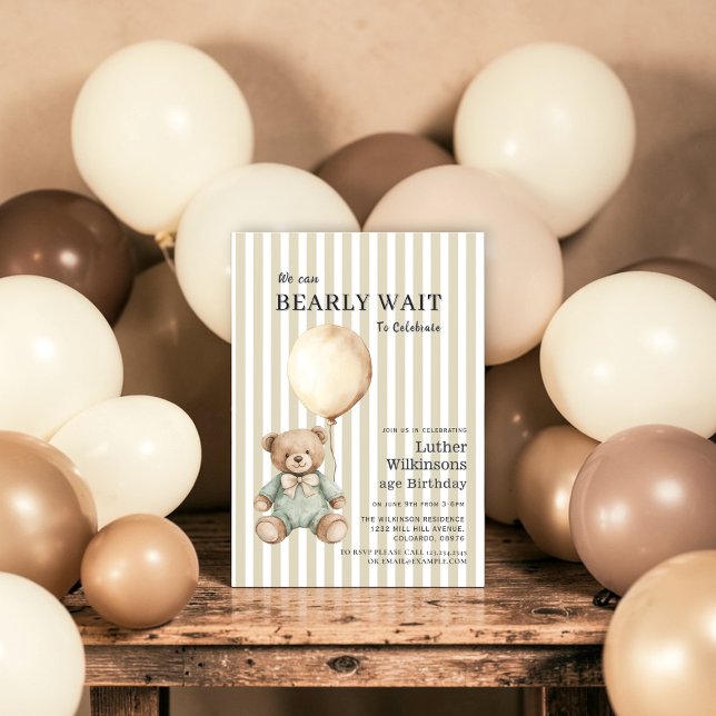 Convite de Aniversário de Bebê Menino Urso de Pelú (Criador carregado)