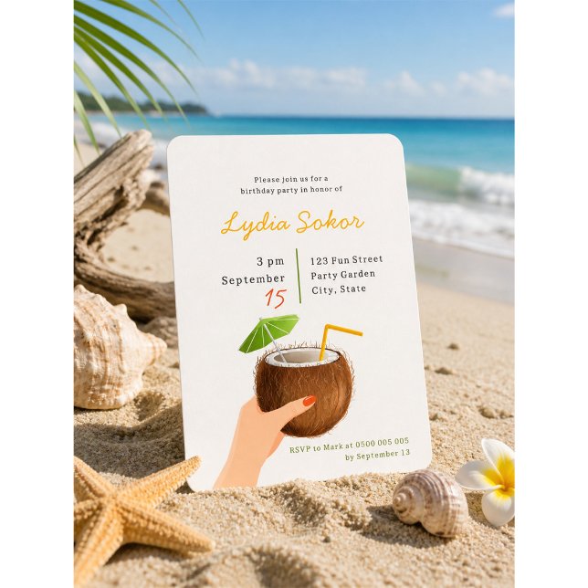 Convite de Aniversário de Bebida de Coco de Praia  (Criador carregado)