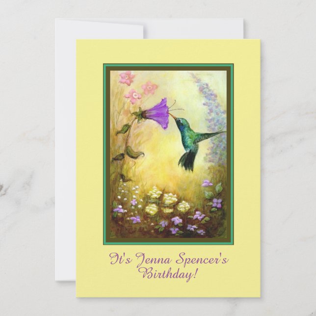 Convite de aniversário de beija-flor (Amarelo) (Frente)