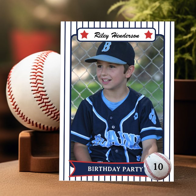 Convite de aniversário de beisebol (Baseball trading card boy's birthday invitations.)