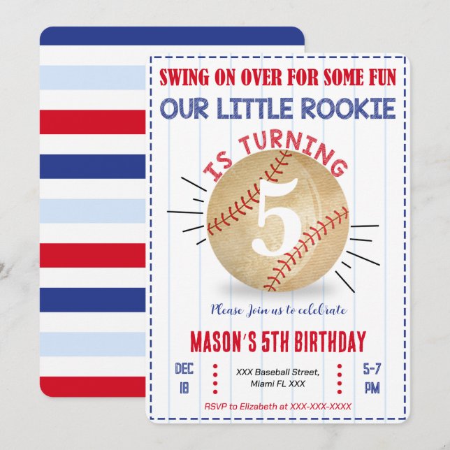 Convite de Aniversário de Beisebol (Frente/Verso)