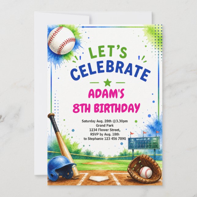 Convite de Aniversário de Beisebol com Design de A (Frente)