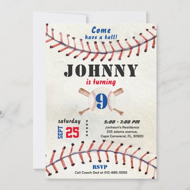 Convite de aniversário de beisebol para garoto com (Frente)