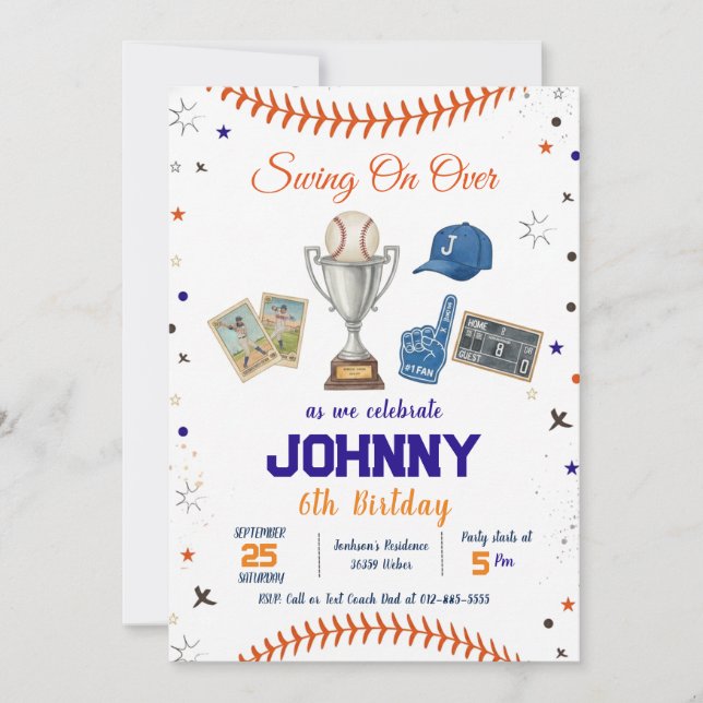 Convite de Aniversário de Beisebol Personalizado (Frente)