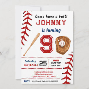 Convite de Aniversário de Beisebol Personalizado c