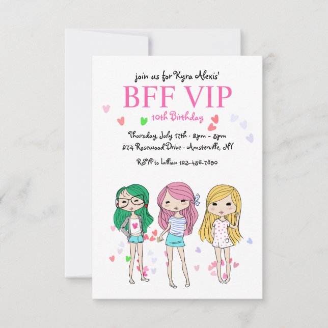 Convite de aniversário de BFF VIP (Frente)