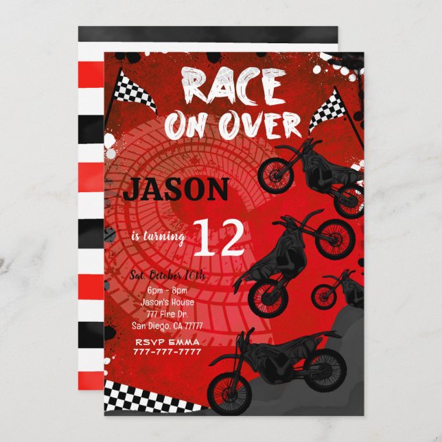 Convite de aniversário de bicicleta vermelha (Frente/Verso)