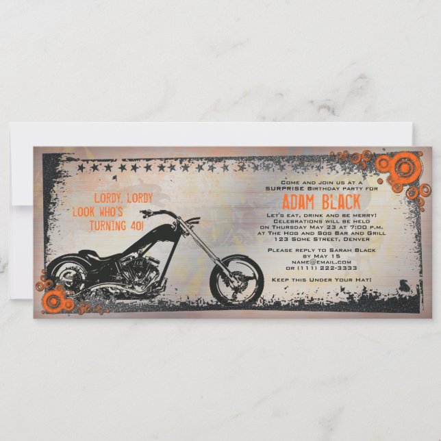 Convite de Aniversário de Biker ou de Motocicleta (Frente)
