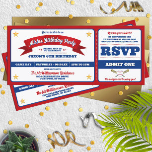Convite de Aniversário de Bilhete de Baseball Estr