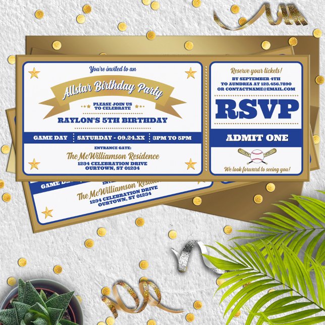 Convite de Aniversário de Bilhete de Baseball Estr (Criador carregado)