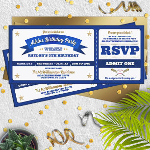 Convite de Aniversário de Bilhete de Beisebol Todo