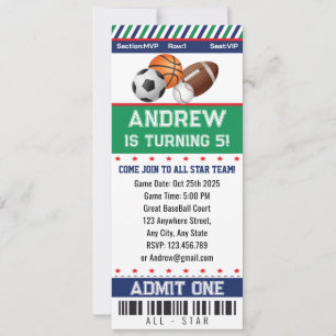 Convite de Aniversário de Bilhete de Esporte para