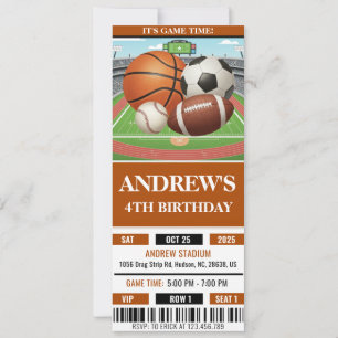 Convite de Aniversário de Bilhete de Esportes Todo