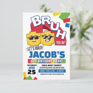 Convite de Aniversário de Bloco de Construção Bruh