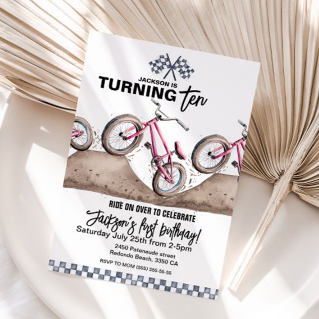 Convite de aniversário de BMX vermelho, Qualquer i (Red BMX birthday invitation, dirt bike party, any age)
