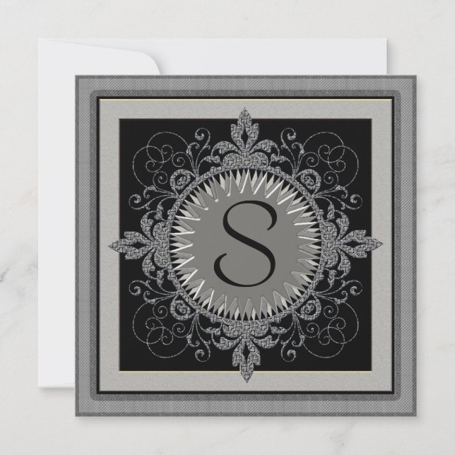 Convite de Aniversário de Bodas com Monograma (Frente)