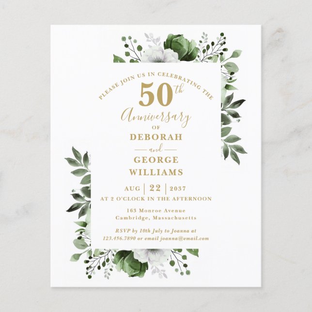 Convite de Aniversário de Bodas de 50 Anos com Flo (Frente)