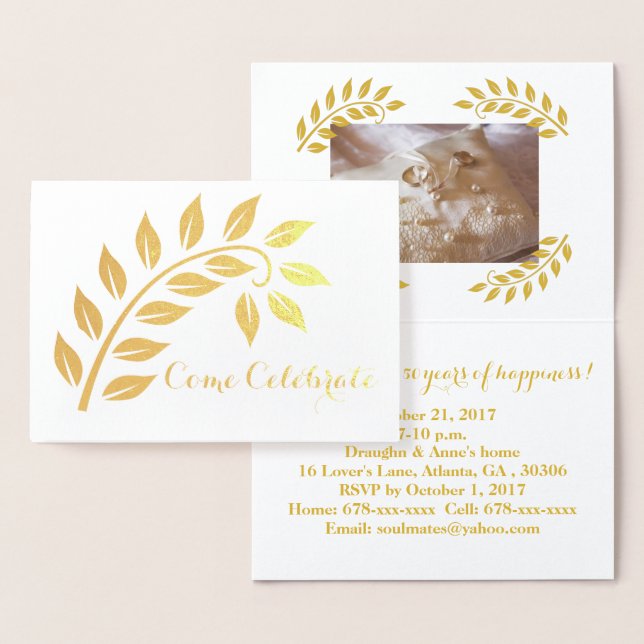 Convite de Aniversário de Bodas de Ouro Personaliz (Exibição)