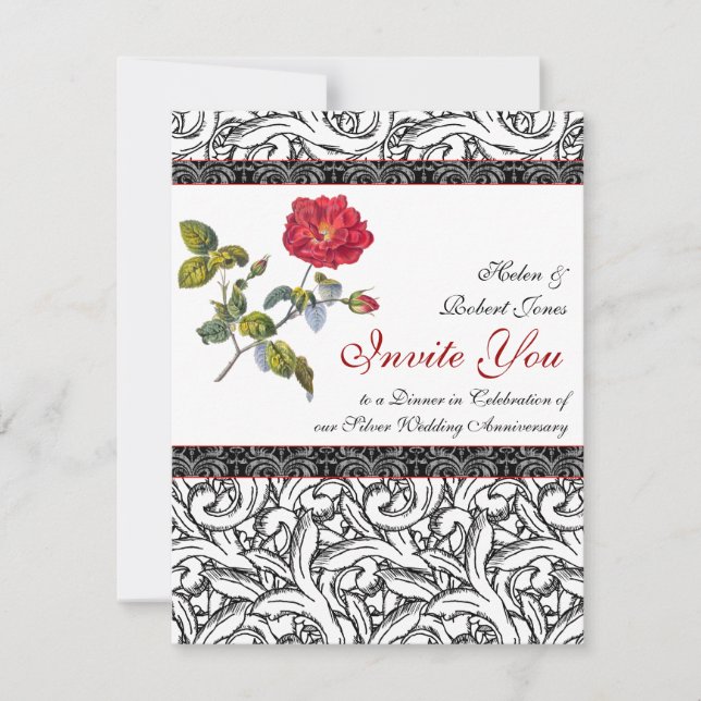 Convite de Aniversário de Bodas de Prata Elegante (Frente)
