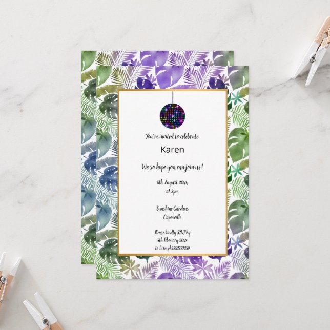 CONVITE DE ANIVERSÁRIO DE BOLA TROPICAL DISCO (Frente/Verso In Situ)