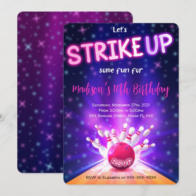 Convite de Aniversário de Boliche (Frente/Verso)