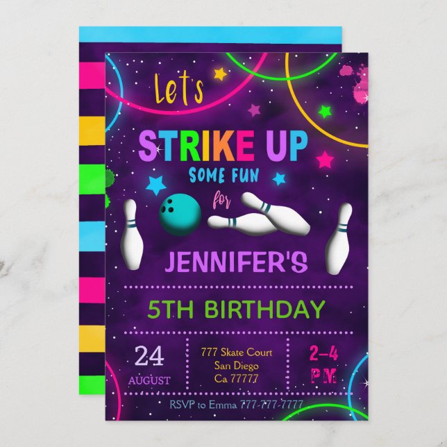 Convite de Aniversário de Boliche (Frente/Verso)
