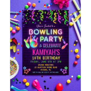 Convite de Aniversário de Boliche