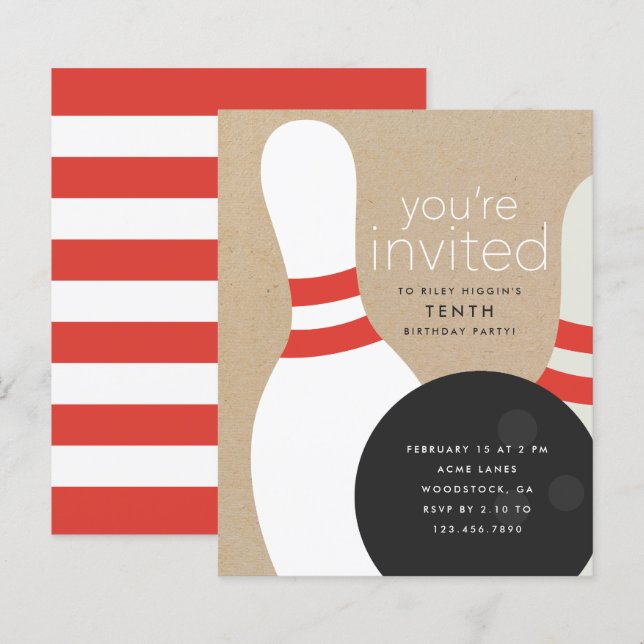 Convite de Aniversário de Boliche (Frente/Verso)