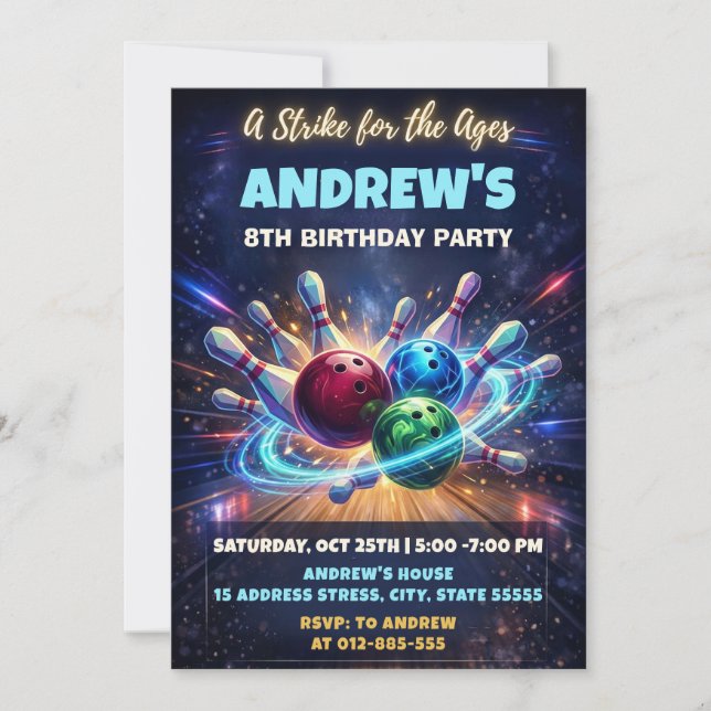 Convite de aniversário de boliche no Espaço Person (Frente)
