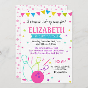 Convite de aniversário de Boliche para menina