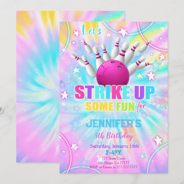 Convite de Aniversário de Boliche Personalizável (Frente/Verso)