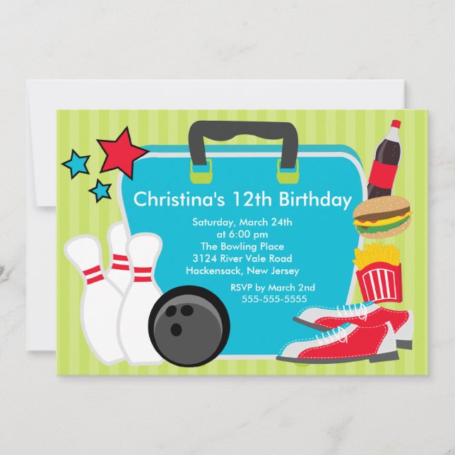 Convite de aniversário de Boliches divertidas (Frente)