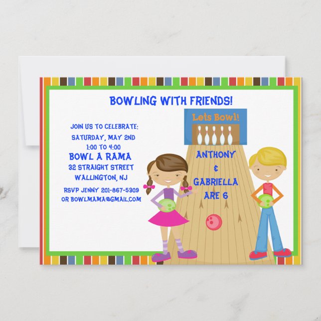 Convite de aniversário de Boliches gêmeas (Frente)