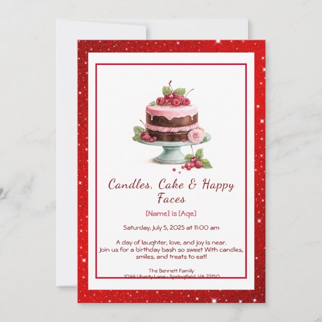 Convite de Aniversário de Bolo de Aquarela – choco (Frente)