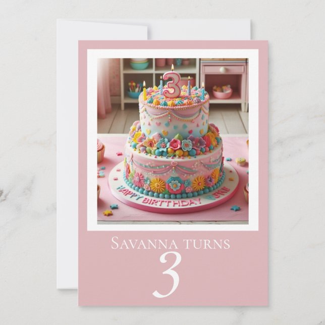 CONVITE DE ANIVERSÁRIO DE BOLO DECORATIVO DE 3 ANO (Verso)