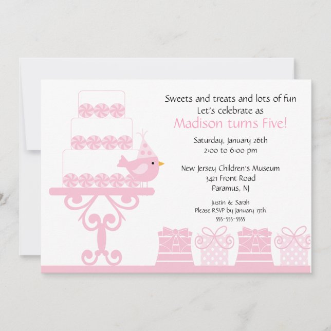 Convite De Aniversário De Bolo Doce (Frente)