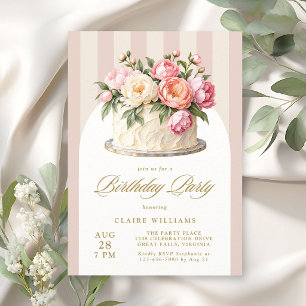 Convite de Aniversário de Bolos Florais Rosa Elega