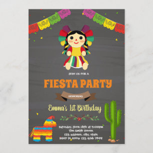 Convite de aniversário de boneca mexicana