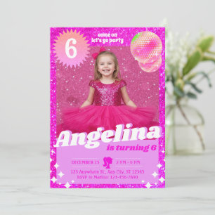 Convite de Aniversário de Boneca Rosa com Brilho