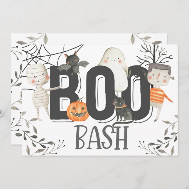 Convite de aniversário de Boo Bash Ghost Halloween (Frente/Verso)